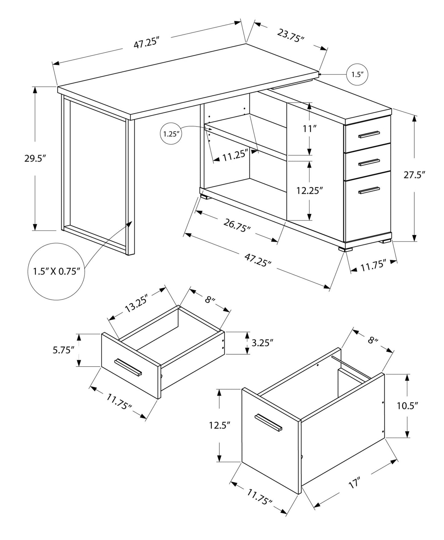 Computer Desk, Home Office, Corner, Left, Right Set - Up, Storage Drawers, L Shape, Laptop, And Contemporary & Modern 8th Street