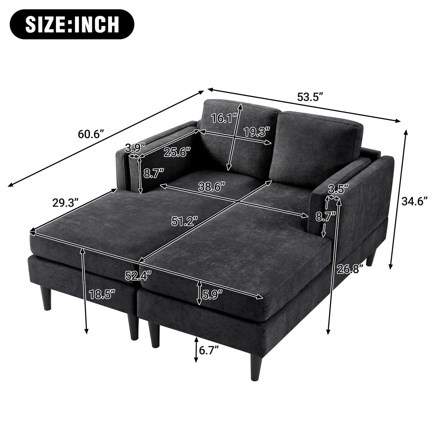 Chaise Lounge Sofa Bed With Dual Layer Armrests For Living Room Hearth and Haven