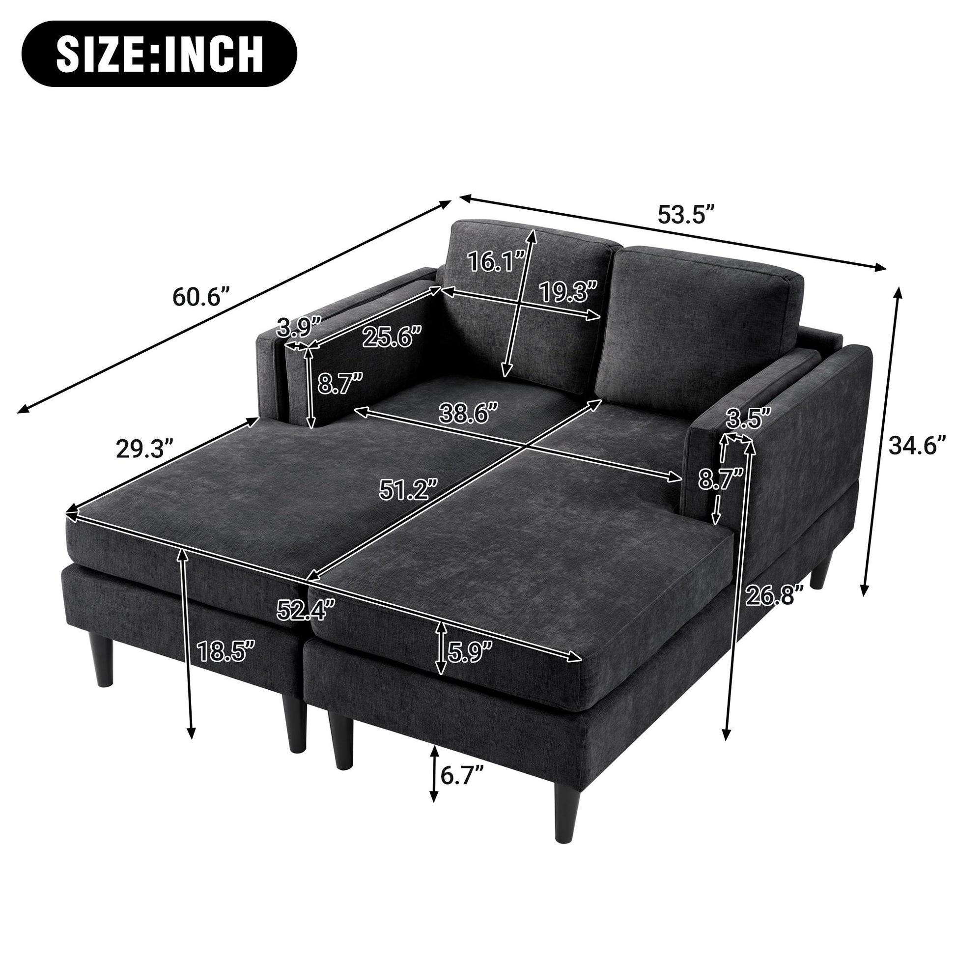 Chaise Lounge Sofa Bed With Dual Layer Armrests For Living Room Hearth and Haven