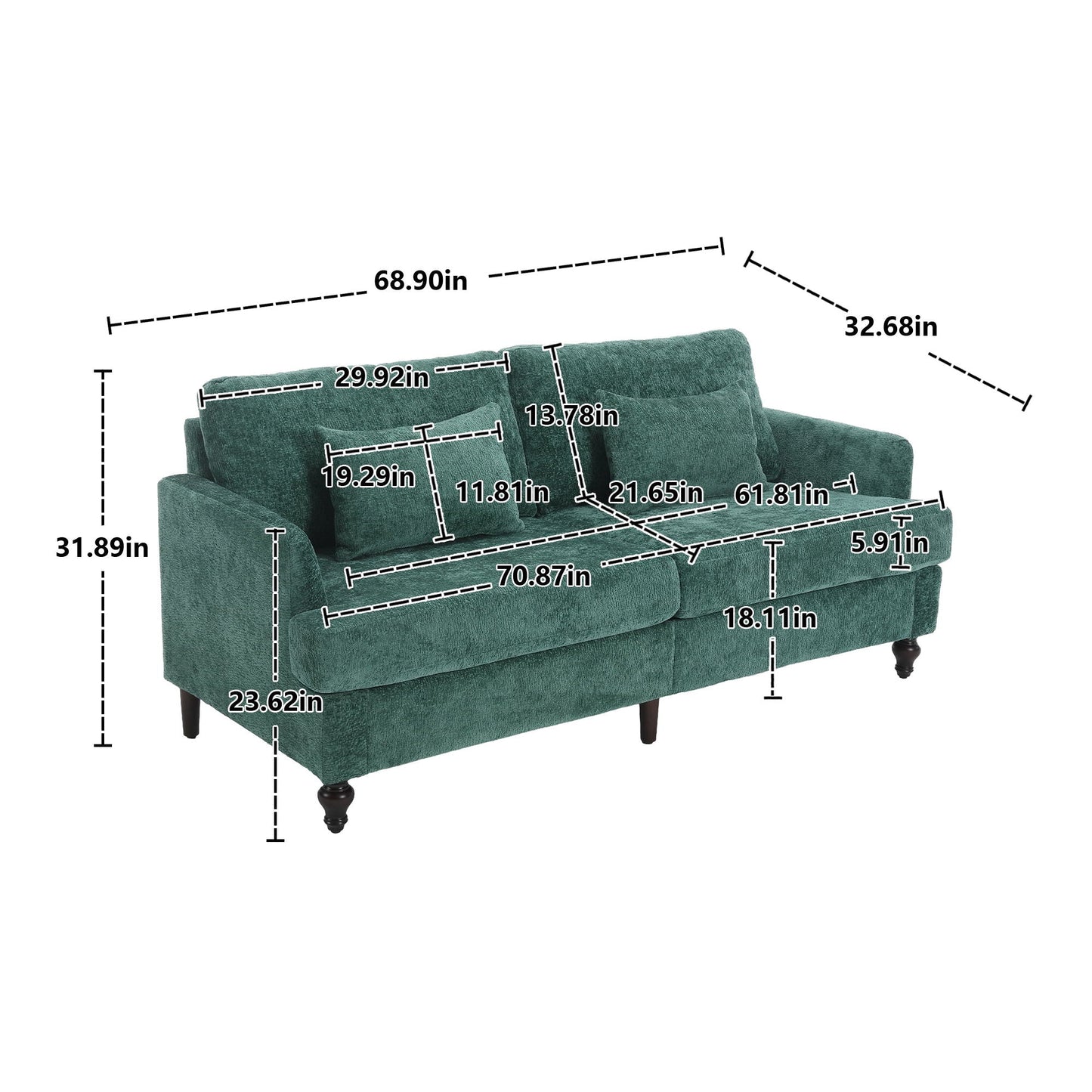 Mid Century Modern Chenille Fabric Loveseat Sofa, 2 Seat Upholstered Couch Home Essentials