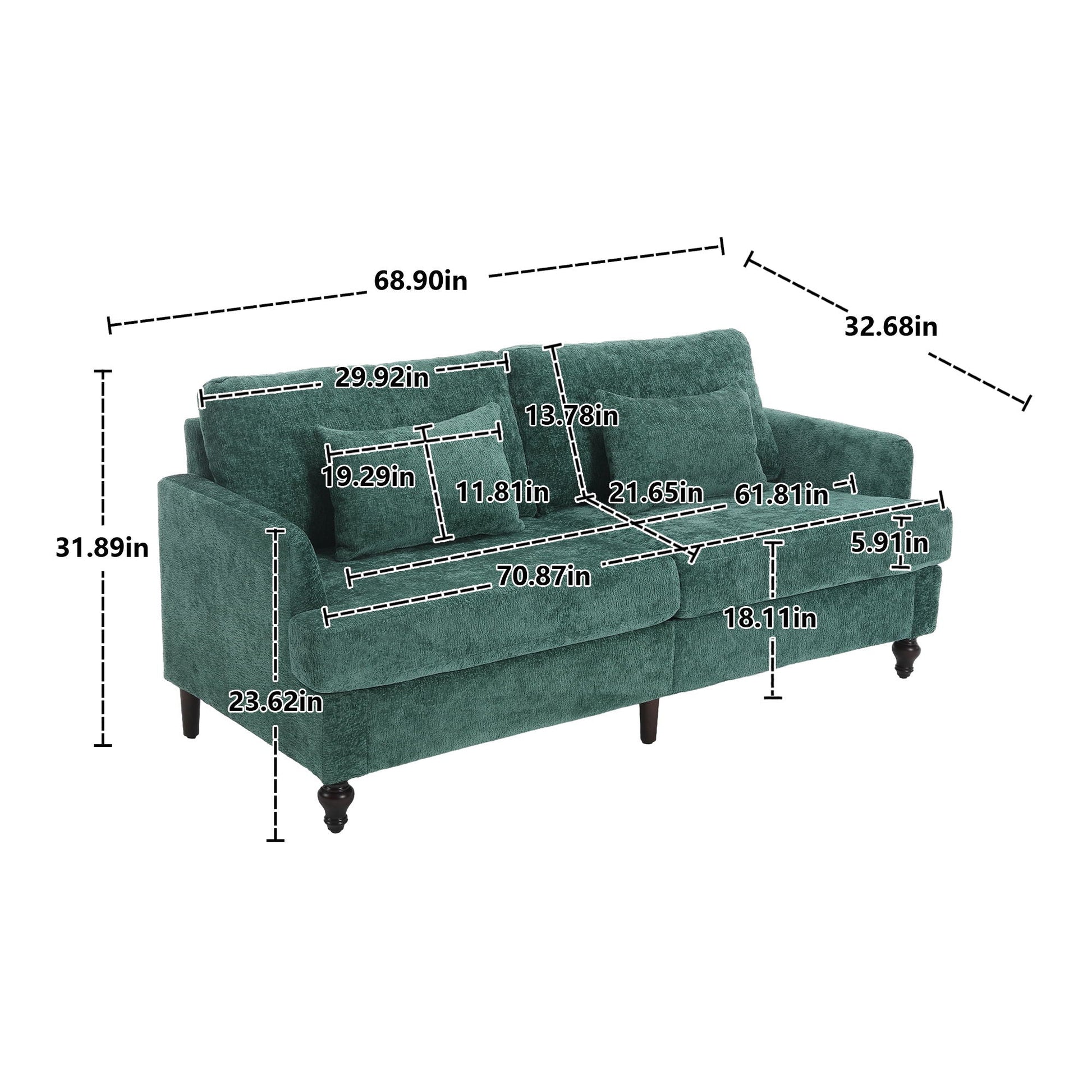 Mid Century Modern Chenille Fabric Loveseat Sofa, 2 Seat Upholstered Couch Home Essentials