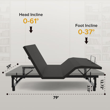 Adjustable Bed Base Frame With Wireless Remote, 4 USB Ports, Under Bed Nightlights, Zero Gravity Daily Nest