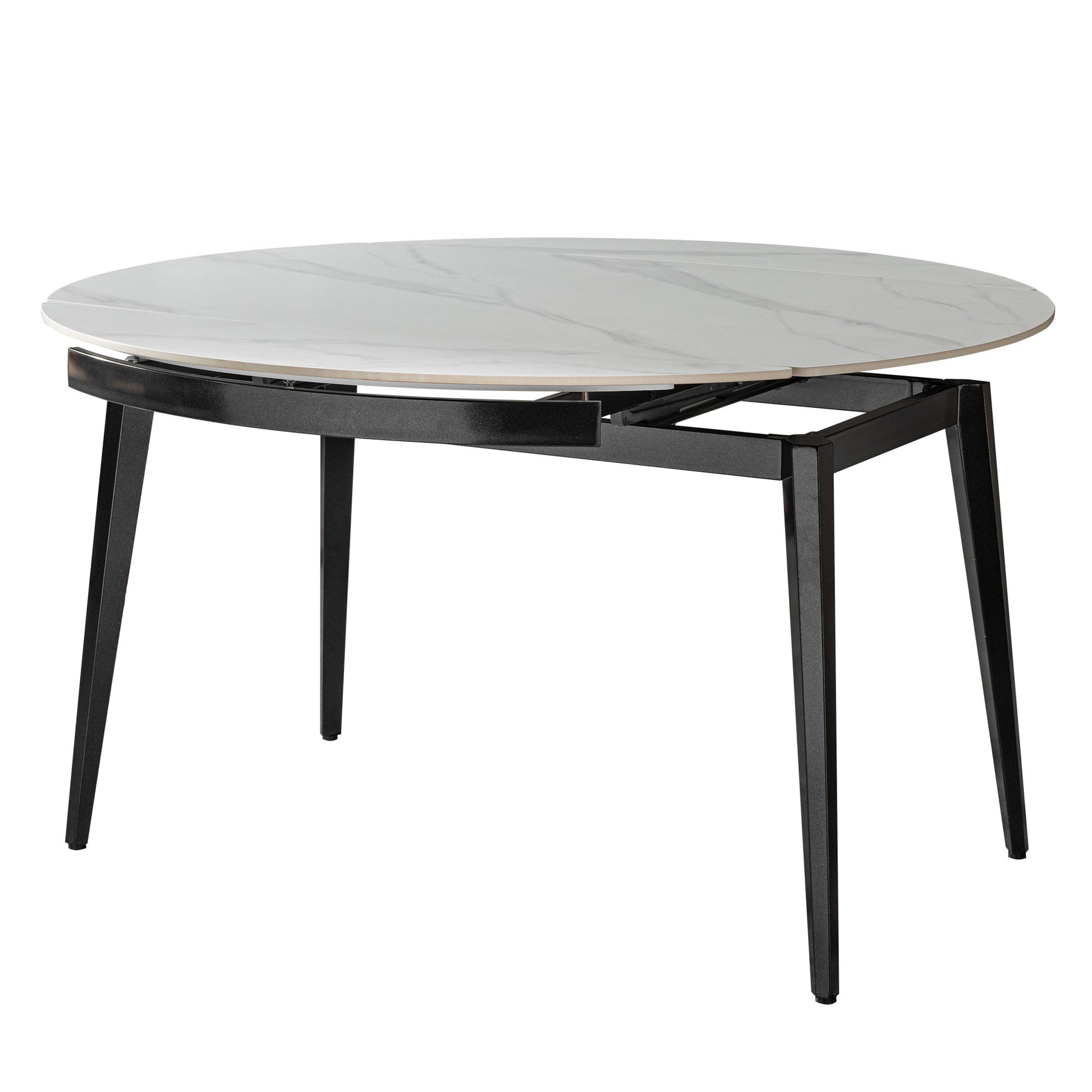 Modern Extendable Round Dining Table With Sintered Stone Top - White / Black Home Essentials