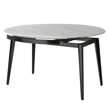 Modern Extendable Round Dining Table With Sintered Stone Top - White / Black Home Essentials
