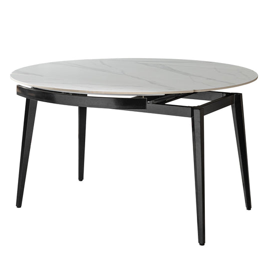 Modern Extendable Round Dining Table With Sintered Stone Top - White / Black Home Essentials