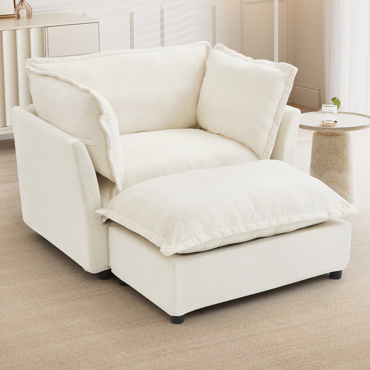 Modern Armchair Sofa With Movable Ottoman Hearth and Haven