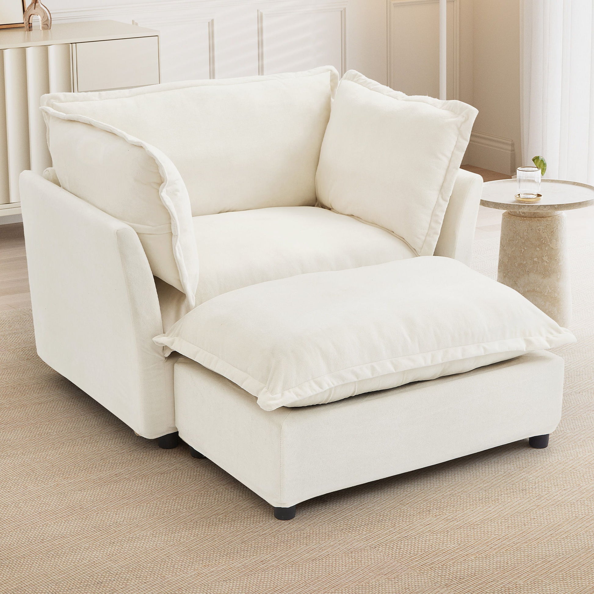 Modern Armchair Sofa With Movable Ottoman Hearth and Haven