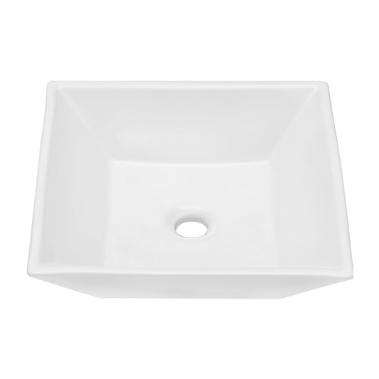 16" 6" Modern European Square Vessel Sink Glossy Porcelain Bathroom Vanity Top Above Counter Ceramic Basin - White Daily Nest
