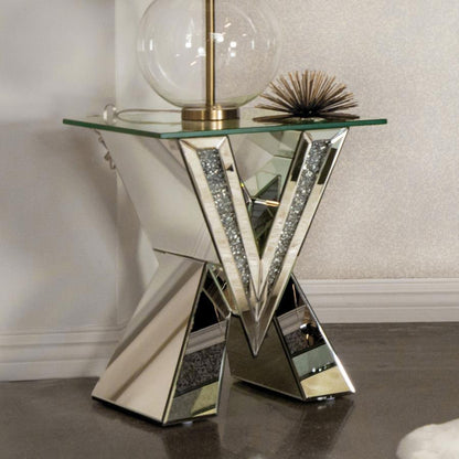 Taffeta - Glass Top Mirrored Acrylic End Table - Silver