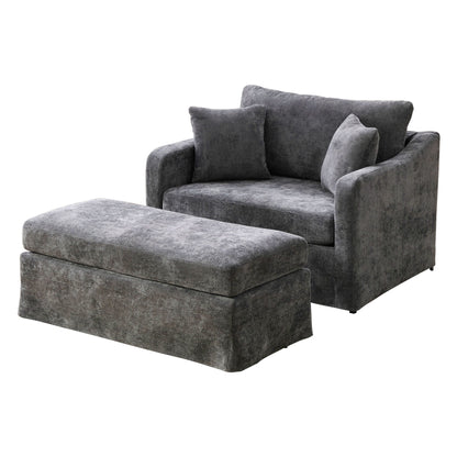 Accent Chair With Ottoman, Includes 2 Bolster Pillows Home Essentials