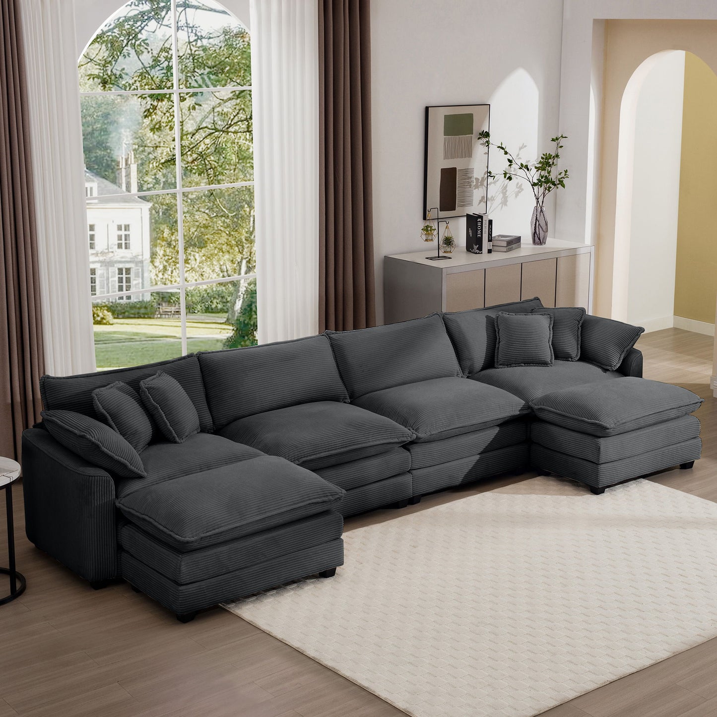 Modern Oversized Modular Cushion Sofa With Ottoman, Low Back, Deep Seating Sofa Set Home Essentials