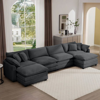 Modern Oversized Modular Cushion Sofa With Ottoman, Low Back, Deep Seating Sofa Set Home Essentials