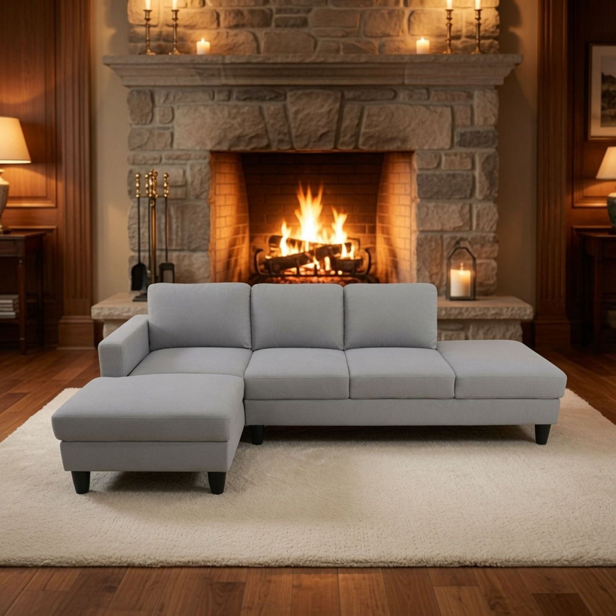 L - Shaped Sectional Sofa With Chaise & Ottoman Home Essentials