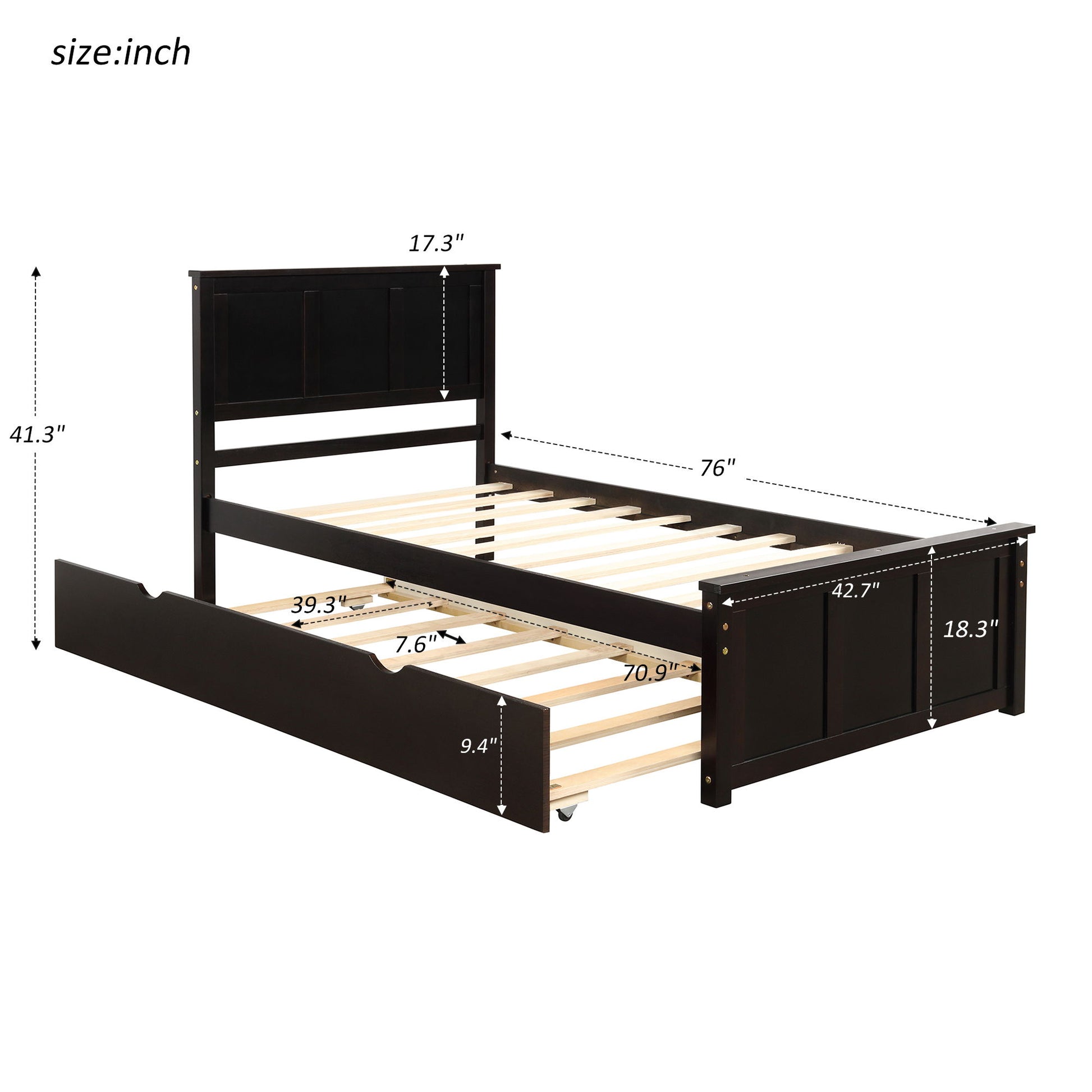 Platform Bed With Twin Trundle, Twin Size - Espresso Hearth and Haven