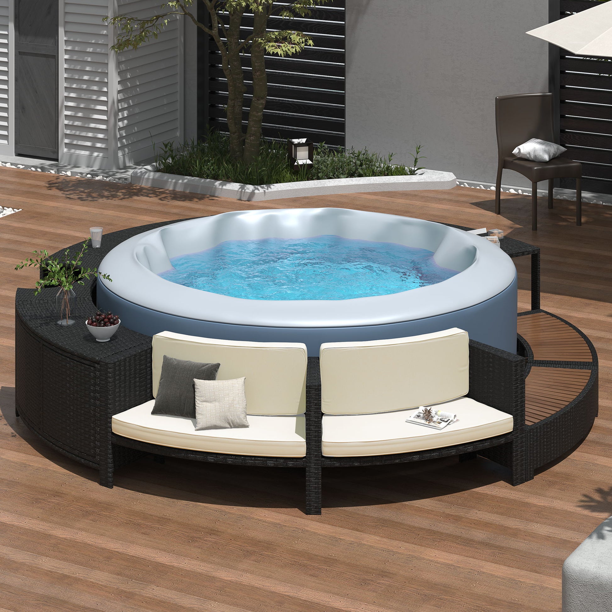 Spa Surround Spa Frame Patio Rattan Sofa Set With Storage Spaces, Mini Sofa And Comfortable Cushion For Patio, Backyard Hearth and Haven