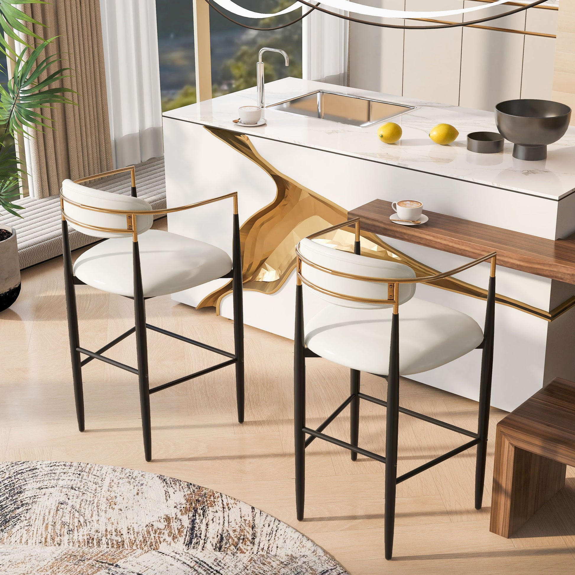 Upholstered Barstools With Back For Kitchen (Set of 2) Noble House