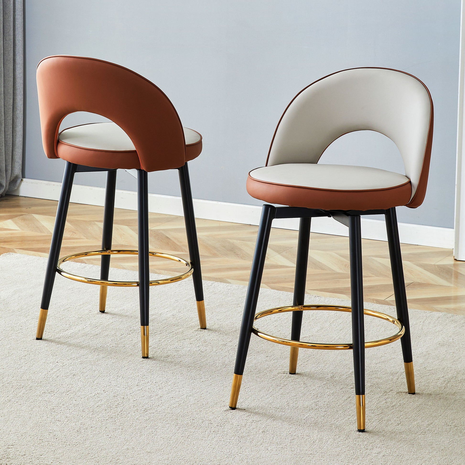 Upholstered Rotatable Bar Chair With Metal Legs For Dining Room Home Essentials