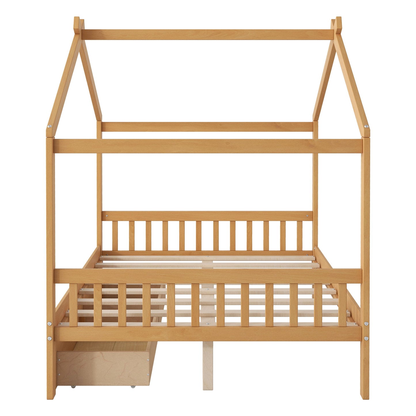 House Style Platform Bed With Headboard, Footboard, 2 Drawers, And Roof Design Hearth and Haven