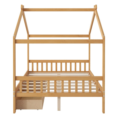 House Style Platform Bed With Headboard, Footboard, 2 Drawers, And Roof Design Hearth and Haven