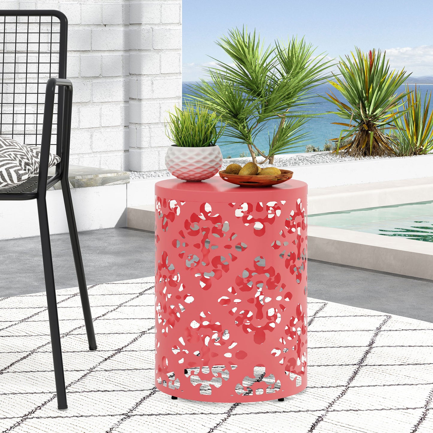Outdoor Metal Modern Design End Table Noble House