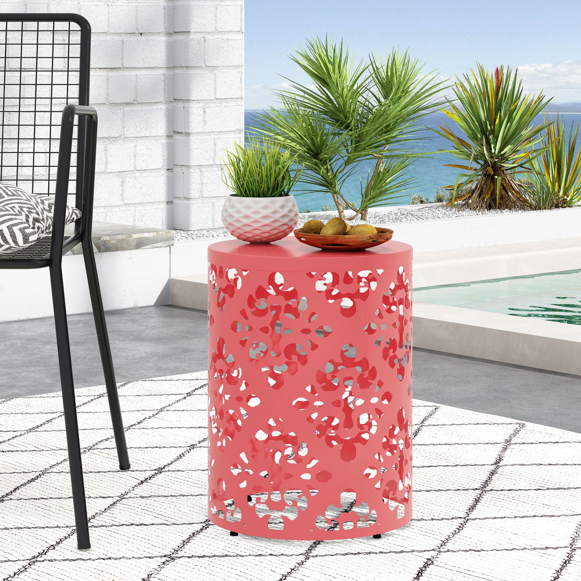 Outdoor Metal Modern Design End Table Noble House