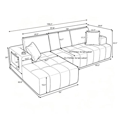 L - Shaped Sectional Sofa With Cup Holders & Side Pockets Home Essentials