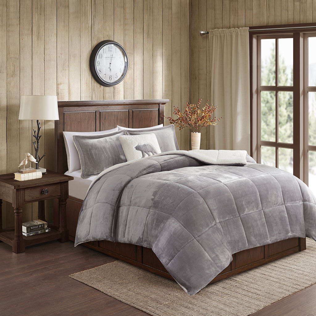 Alton - King Down Alternative Comforter Set - Gray / Ivory