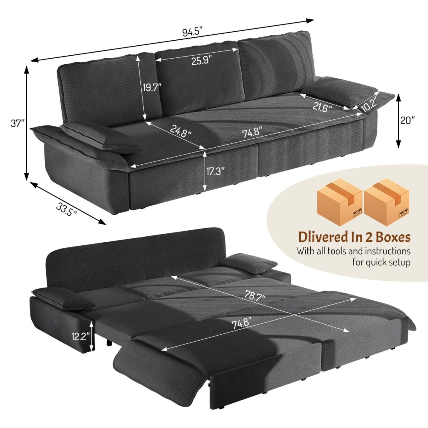 King Size Pull Out Sofa Bed, 3 In 1 Convertible Multifunctional Home Essentials