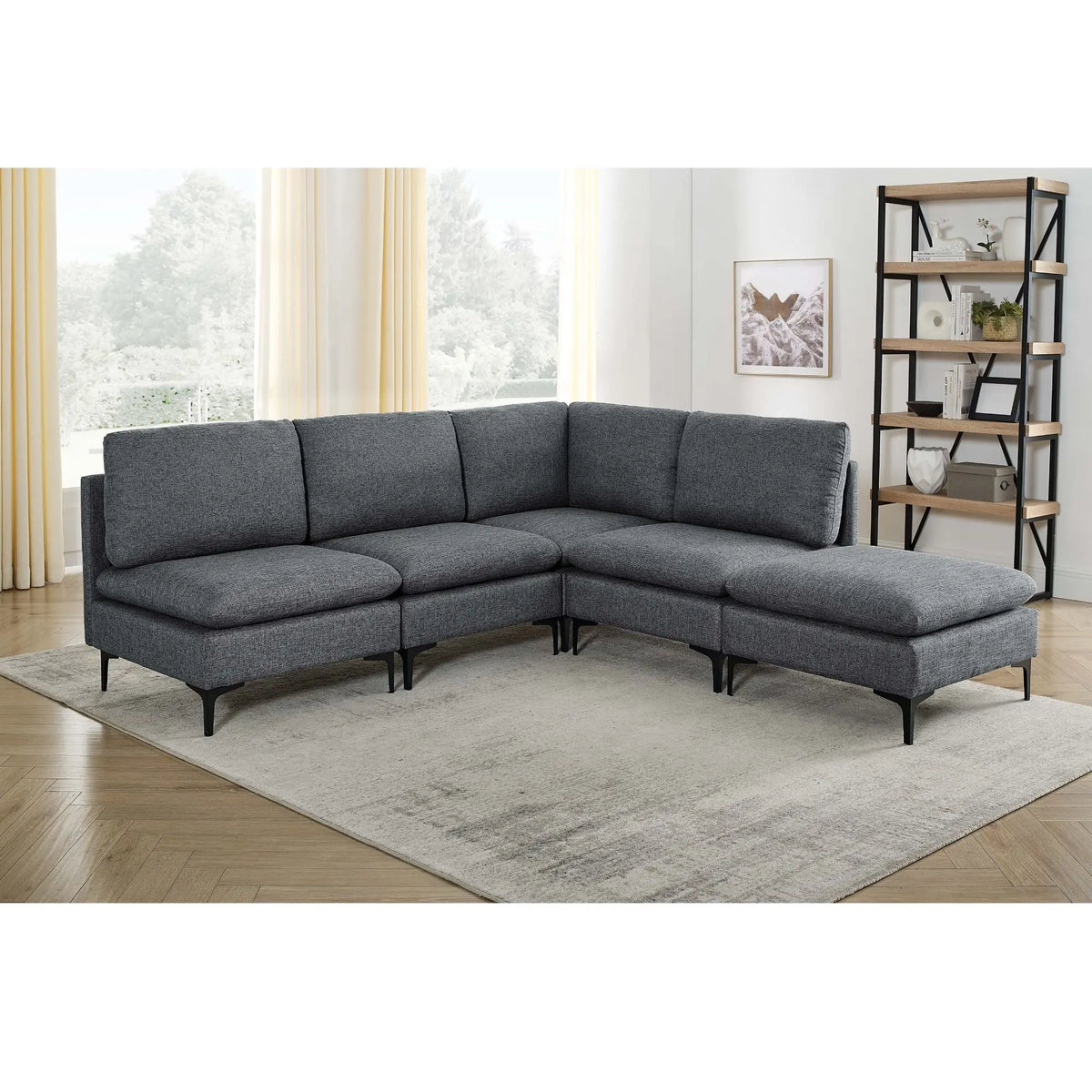 Upholstered Modular Sectional With Tall Legs, Medium Firm Seat Home Essentials