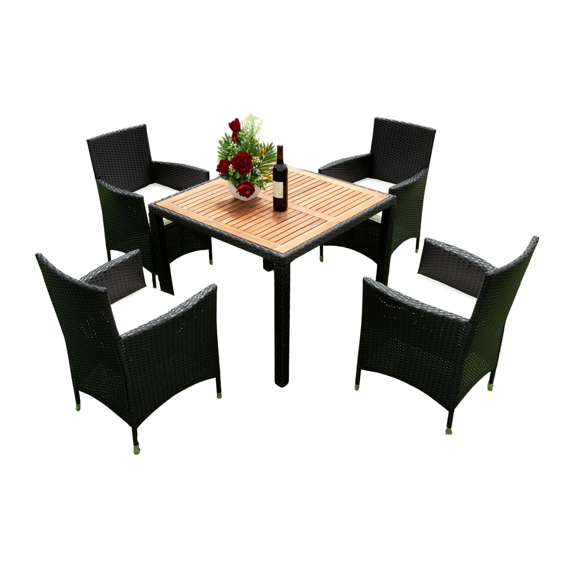 Outdoor Patio Wicker Dining Set With Acacia Wood Top Home Essentials