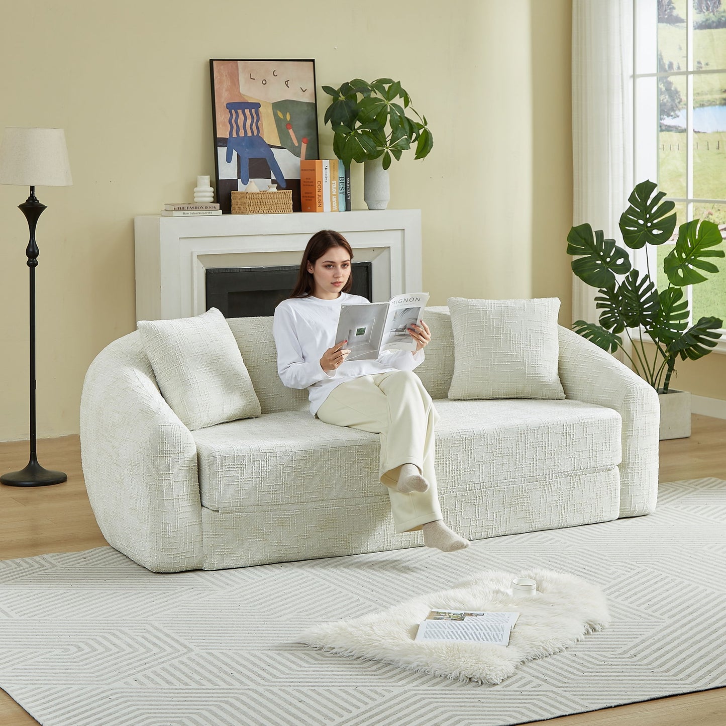 Curved Convertible Sofa, 2 In 1 Fold Out Bed With Pull Out Base And Deep Seat Home Essentials