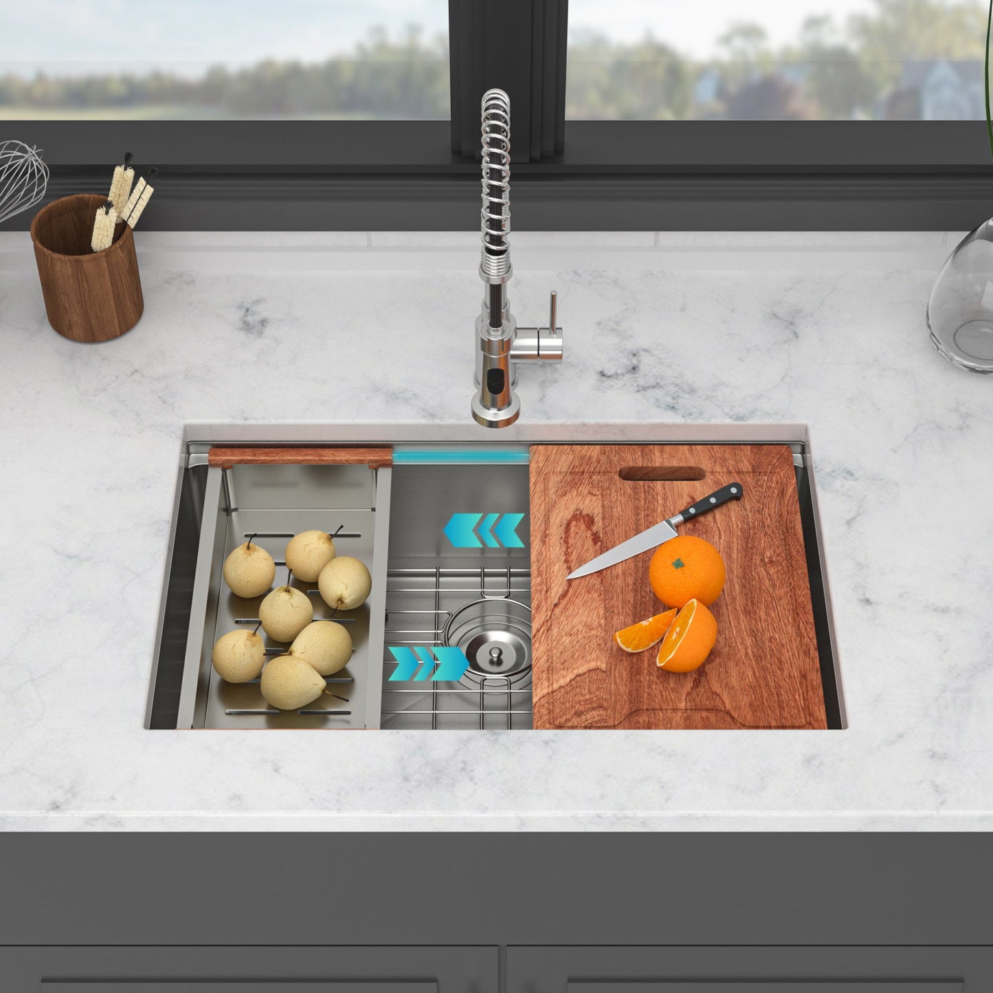 Undermount Workstation Kitchen Sink Stainless Steel Single Bowl Daily Nest