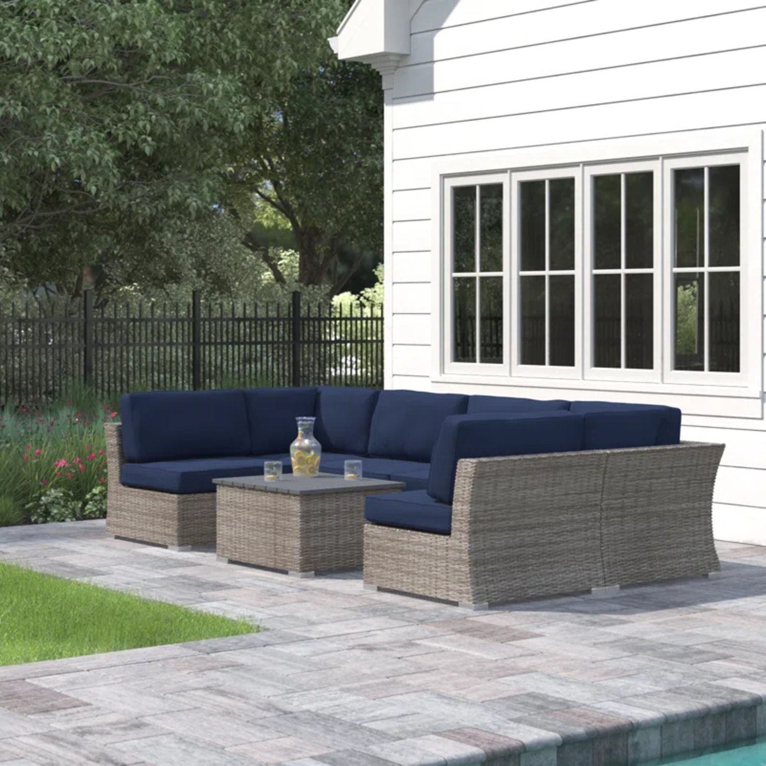 Wicker Sectional Sofa With Cushions And Table LSI Patio Furniture