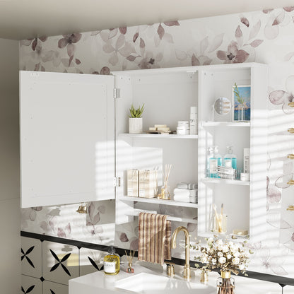 Wall Mounted Bathroom Storage Cabinet, Medicine Cabinets With Large Mirror Door, Adjustable Shelves And Three Open Storage Levels(Not Include Bathroom Vanity)