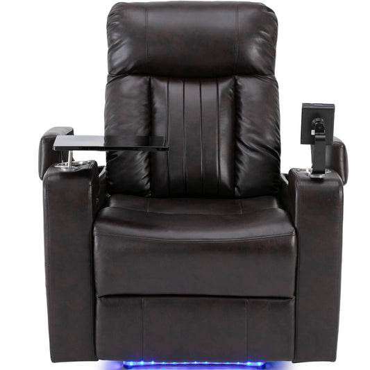 Power Recliner With Storage Arms, Cupholders, Swivel Tray Table And Cell Phone Stand - Brown Hearth and Haven