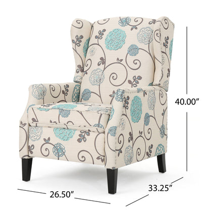 Westeros Wing Back Fabric Upholstered Recliner Noble House