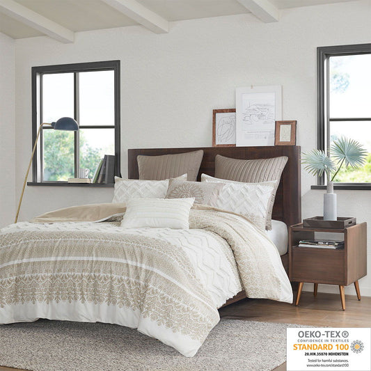 Mila - 3 Piece Duvet Cover Set With Tufting - Taupe INK+IVY