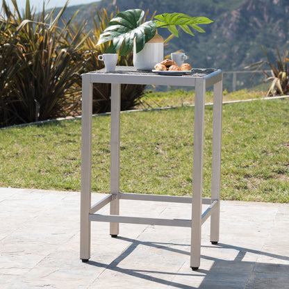 Outdoor 43" Aluminum Bar Table With Rattan Table Top - Gray / Silver Noble House
