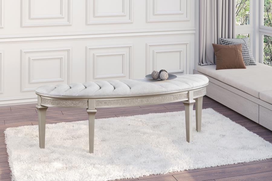 Evangeline - Curved Fabric Upholstered Bench - Silver Oak Coaster Fine Furniture