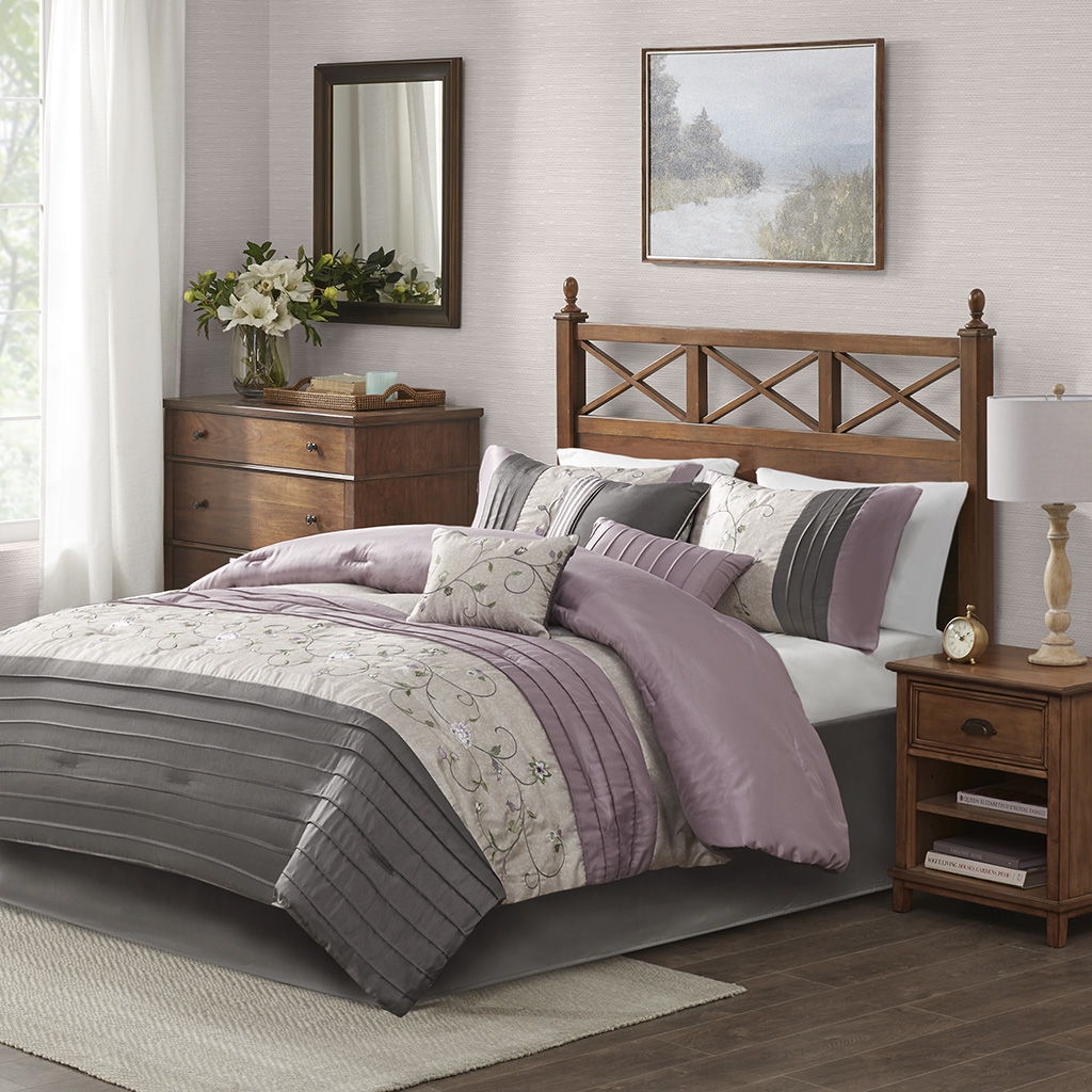 Serene - California King Embroidered Piece Comforter (Set of 7) - Purple