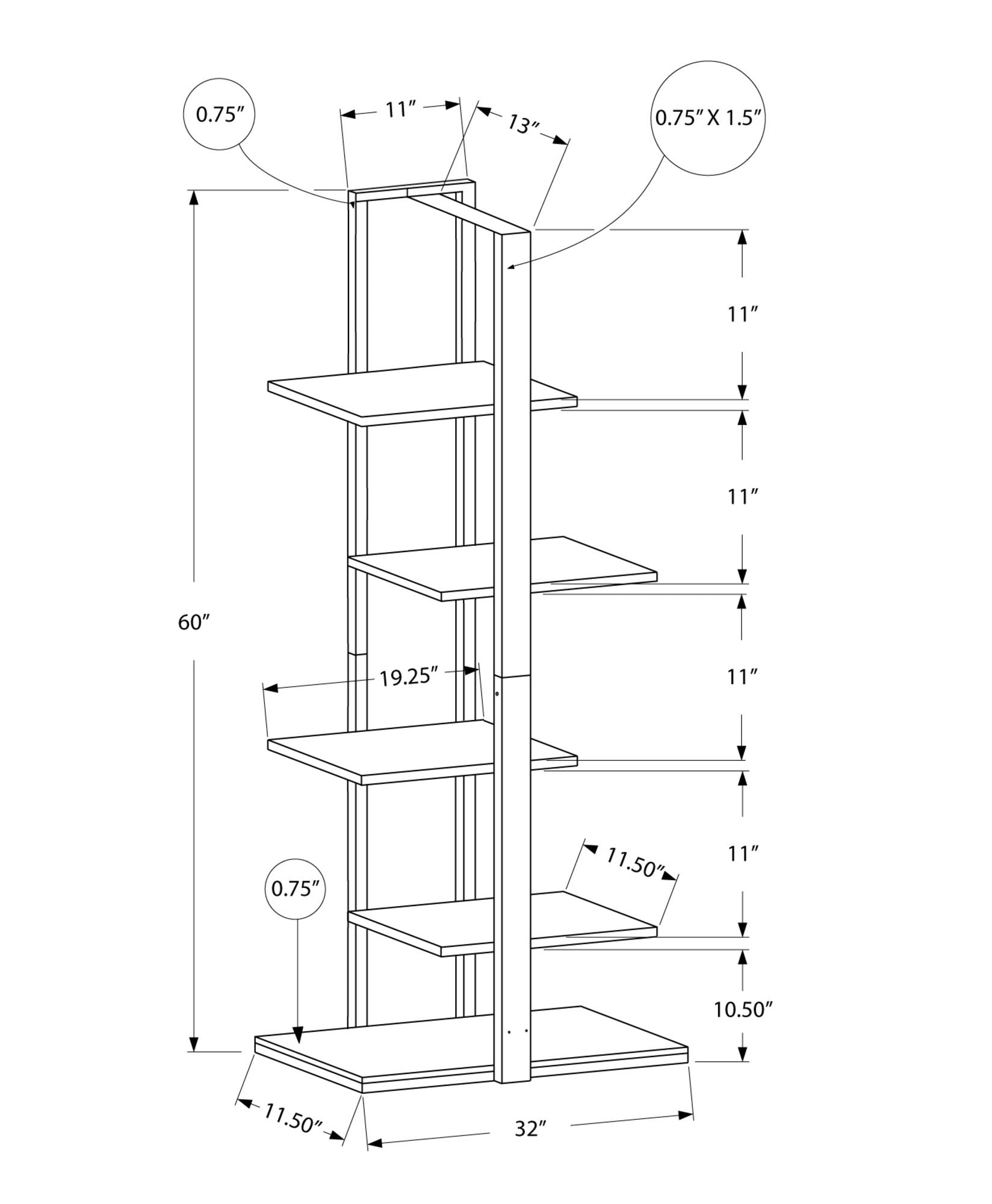 Bookshelf, Bookcase, Etagere, 5 Tie For Office, Contemporary & Modern 8th Street