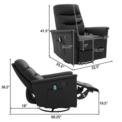 Manual Recliner Chair With 8 Point Massage And Swivel Function Noble House