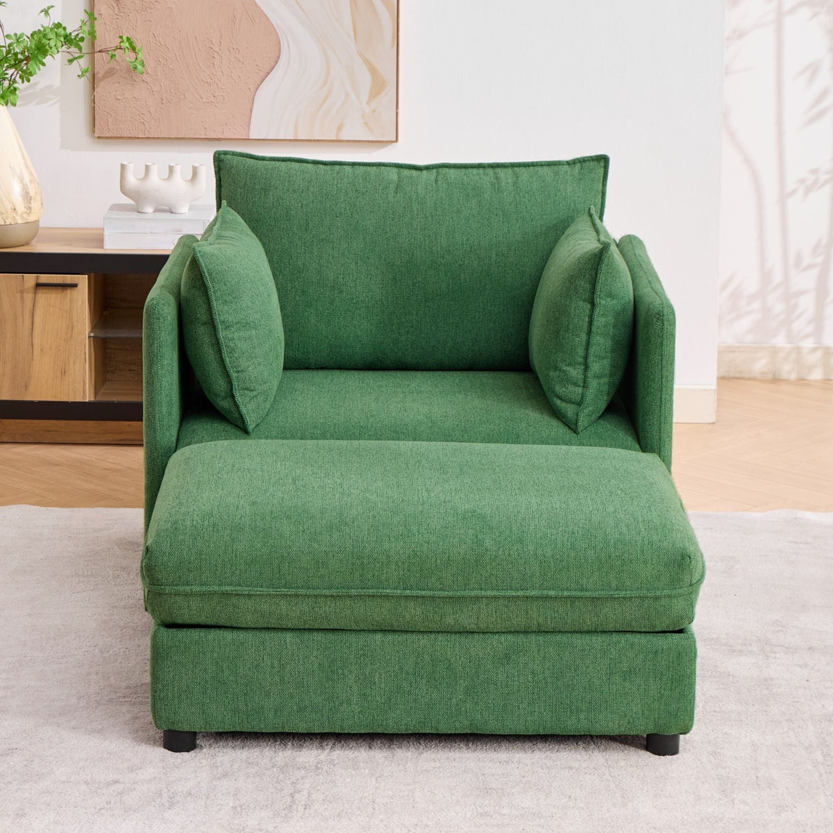 Oversized Deep Seat Accent Chair With Matching Storage Ottoman & Throw Pillows Hearth and Haven