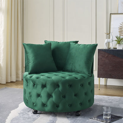 Modern Upholstered Swivel Chair With Button Tufted Design And Movable Wheels Home Essentials