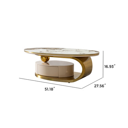 Modern Coffee Table Thick Sintered Stone Top With 2 Drawers Matt Stainless Steel Base - Gold Home Essentials