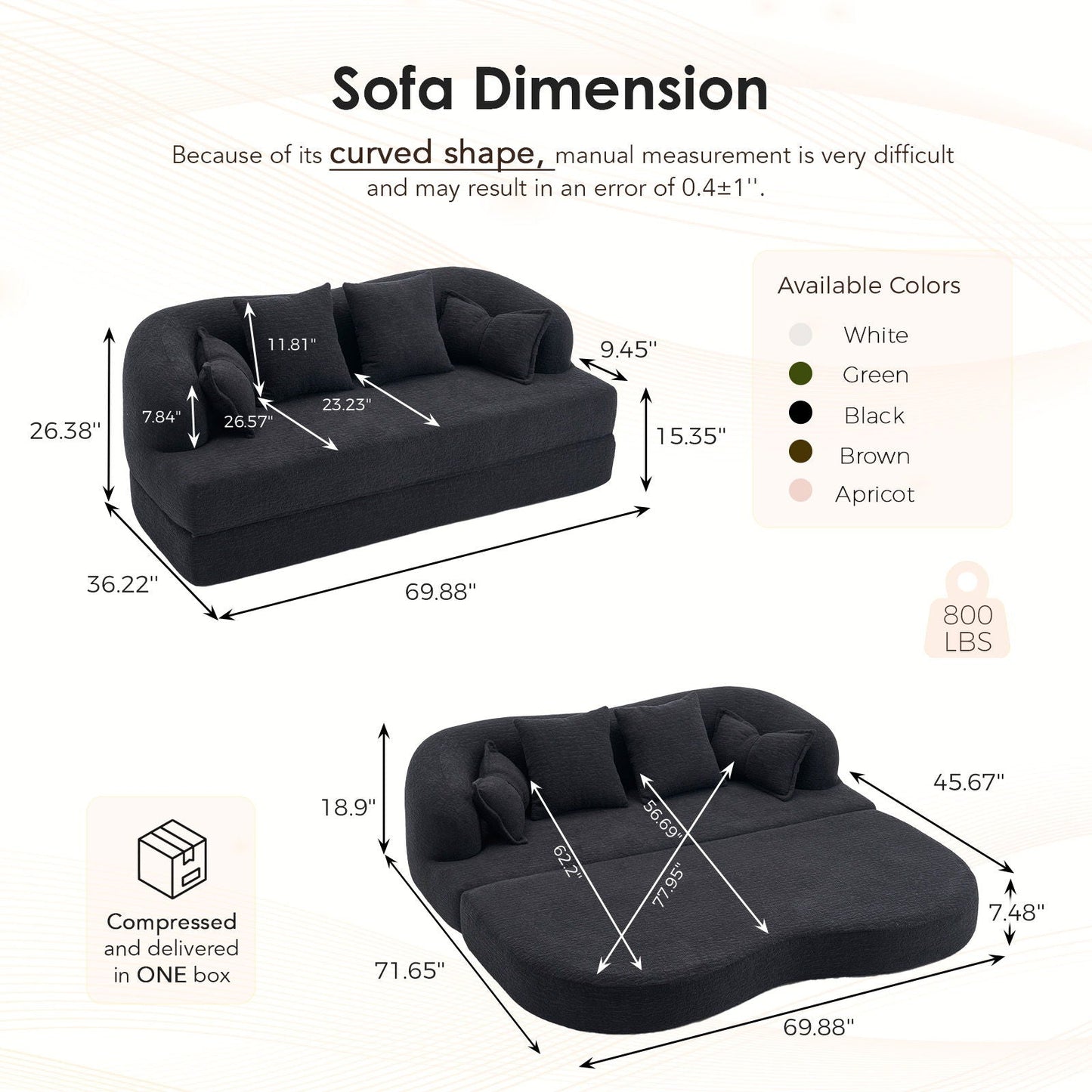 Foldable Sofa Bed, Boneless Couch Convertible Sleeper With 4 Pillows Home Essentials