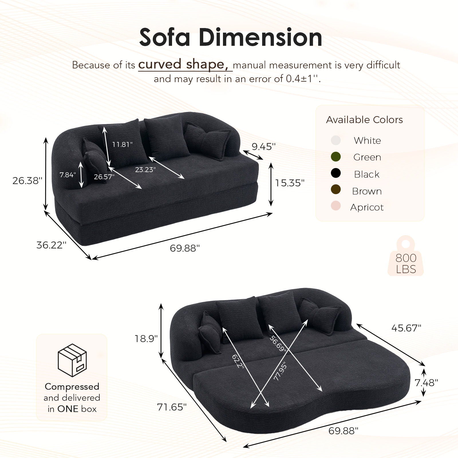 Foldable Sofa Bed, Boneless Couch Convertible Sleeper With 4 Pillows Home Essentials