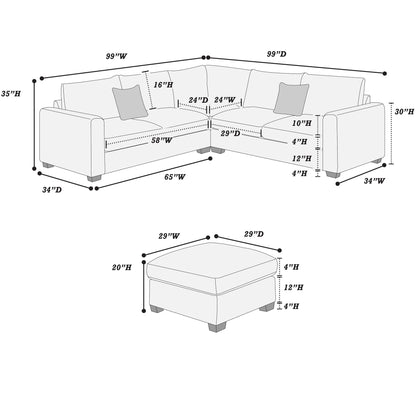 Modern Style L-Shaped Sectional Set With Ottoman Home Essentials