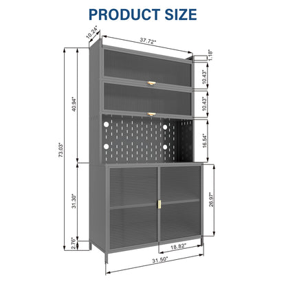 Tall Kitchen Pantry Cabinet With Flip Doors And Pegboard, Anti Tip Steel Storage Hutch Home Essentials