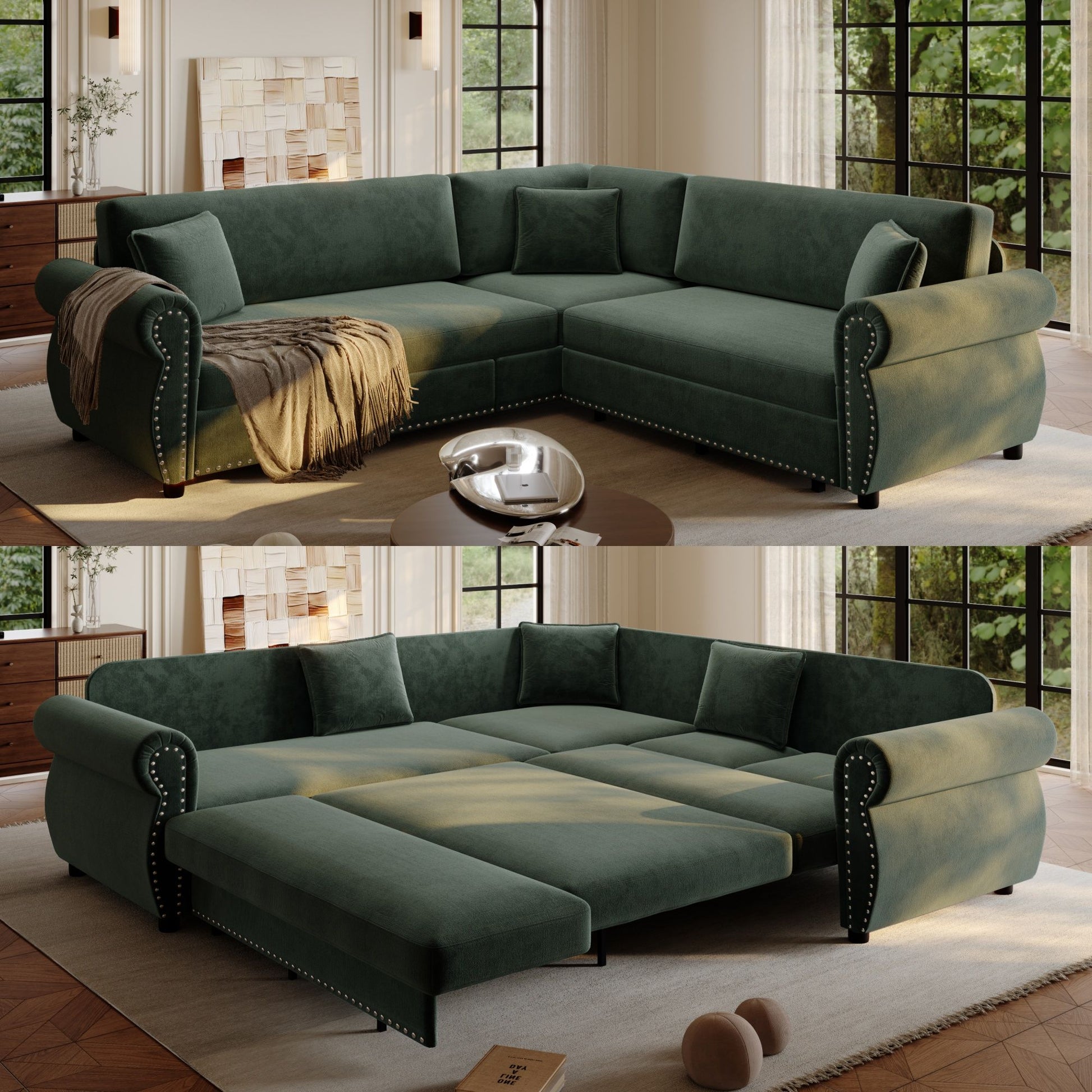 L-Shaped Sofa Couch With Pull-Out Bed Home Essentials